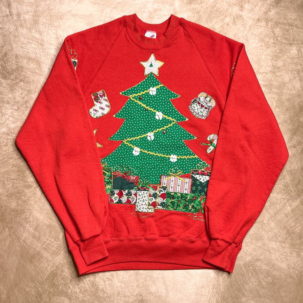 Vintage 80s Jerzees Handmade Patchwork Christmas … - image 1